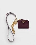 Prada Saffiano leather card holder with shoulder strap